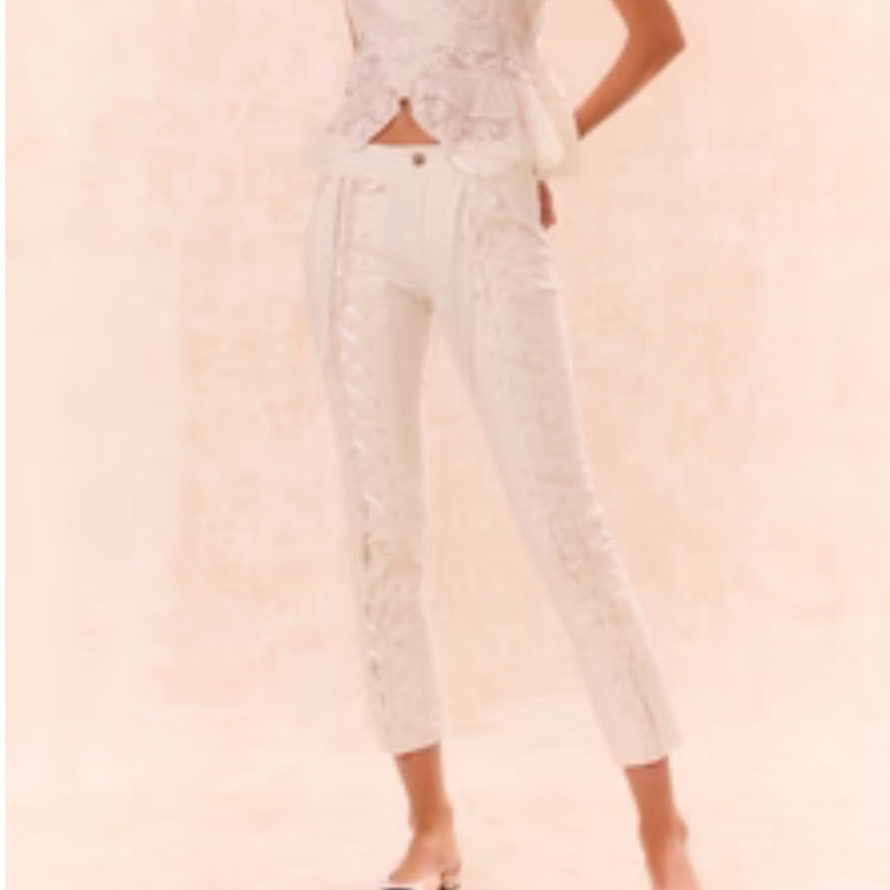 LoveShackFancy RARE Dora Lace Up Bow Pants Size 32-Cream